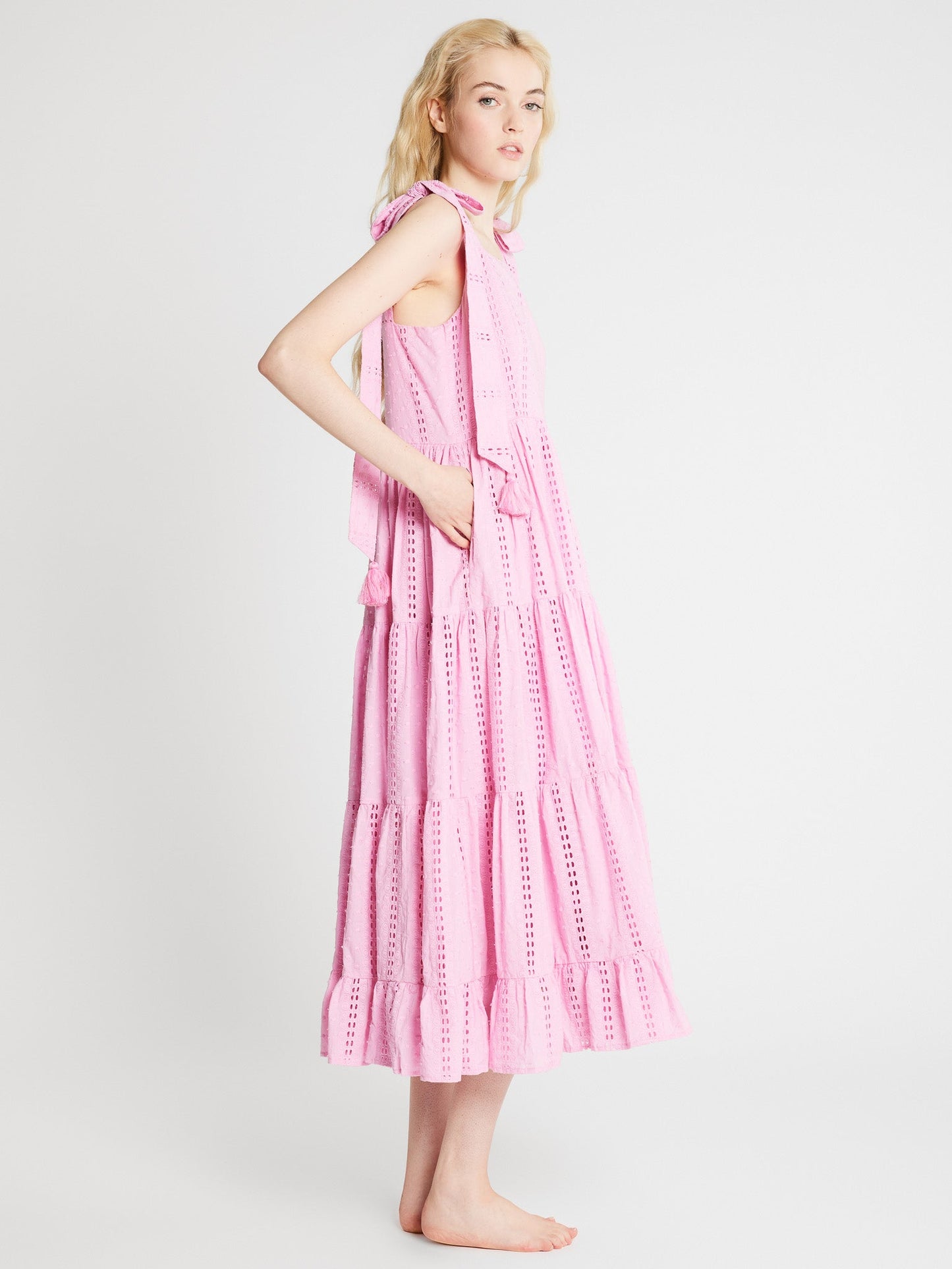 Daphne Dress in Bubblegum Polka Dot Eyelet