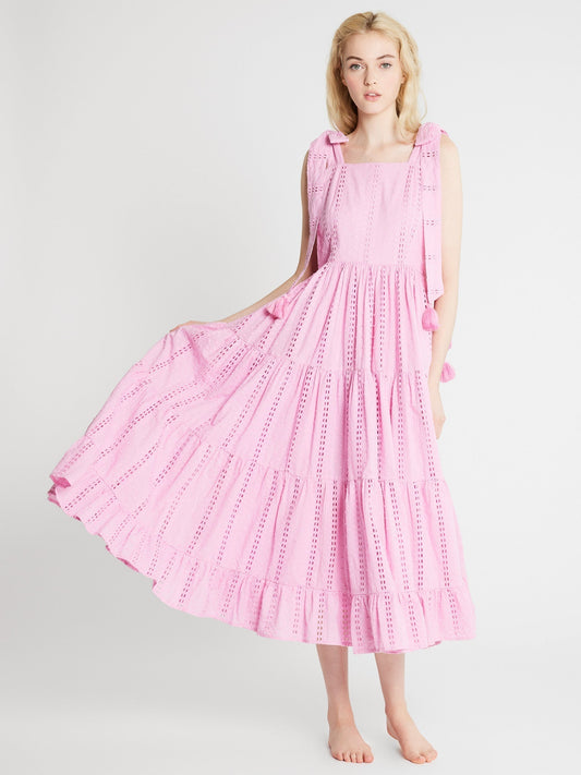 Daphne Dress in Bubblegum Polka Dot Eyelet